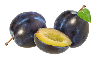 Fresh plum isolated on white background with clipping path