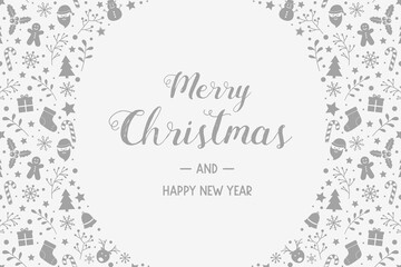 Christmas background with festive decorations and wishes. Design of Xmas greeting card. Vector