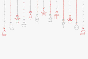 Fototapeta na wymiar Empty Christmas background with hanging decorations. Xmas ornament. Vector