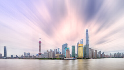 Fototapeta na wymiar Panoramic view of cityscapeand city skyline with sunshine background, Pudong,Shanghai,China