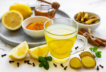 Energy tonic drink with turmeric, ginger, lemon and honey