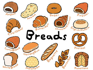 Bread Set:Hand drawn vector illustration like woodblock print