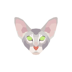 Low poly Oriental Shorthair cat head. Vector illustration