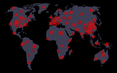 Map of the world	with virus