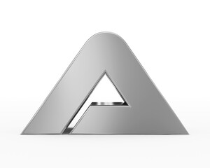 Letter A - metal silver futuristic 3d font standing isolated on white background