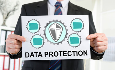 Data protection concept shown by a businessman