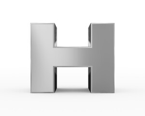 Letter H - metal silver futuristic 3d font standing isolated on white background