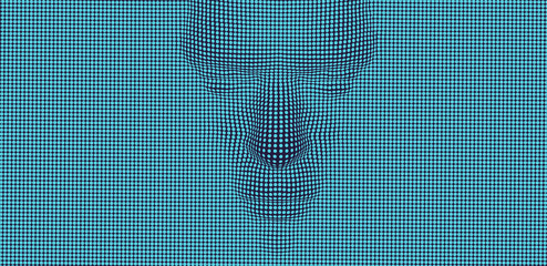 3D human face extruded from dotted pattern. Technology and robotics concept. Anonymous social masking. Cyber crime and security vector illustration.