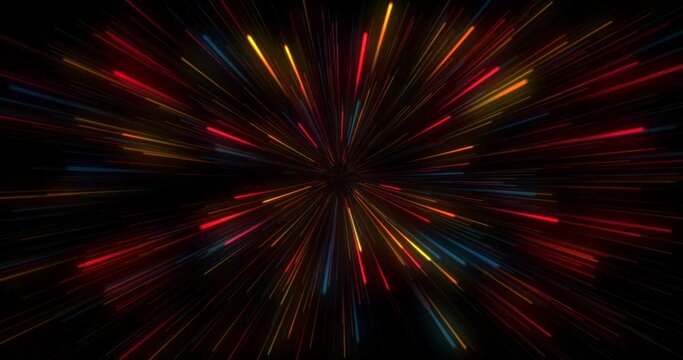 Abstract creative speed background. Speed of red, yellow and blue light, neon glowing rays in motion.
