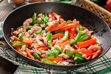 Frieding ingredients for preparing omelette