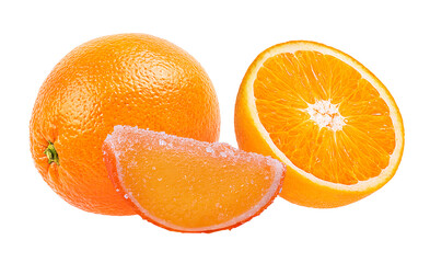 Oranges and marmalade isolated on white background with clipping path
