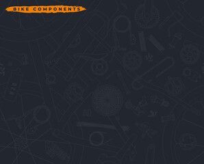 Vector parts of mountain bike line seamless texture. Isolated on gray background.