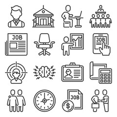 Job and Headhunting Icons Set on White Background. Vector