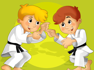 cartoon scene with kid training sport - illustration