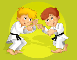 cartoon scene with kid training sport - illustration © honeyflavour