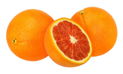 Juicy red orange isolated on white background with clipping path