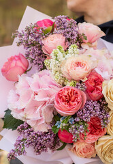 Flower composition. Macro photo. Wedding decor. A Beautiful bouquet of fresh spring flowers.