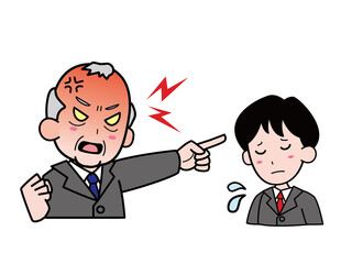 新入社員の若い男性を怒鳴りつける高齢上司