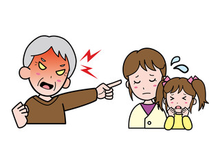 若いお母さんと子どもを怒鳴りつけるおじいさん