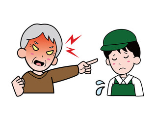 若い男性店員を怒鳴りつけるおじいさん