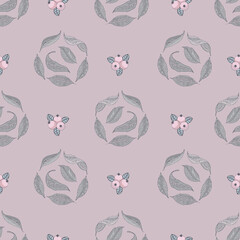 Vector retro pastel leaves and berries pattern print background.