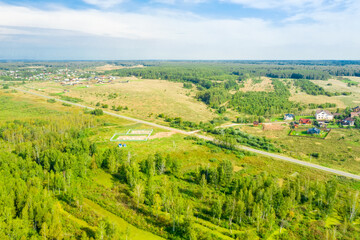 Top view of the countryside and village