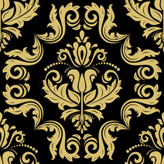 Classic black and golden seamless vector pattern. Damask orient ornament. Classic vintage background. Orient ornament for fabric, wallpaper and packaging
