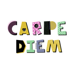 Carpe diem hand drawn decorative lettering. Creative design element on white background.
