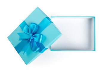 open blue gifts box isolated on white background