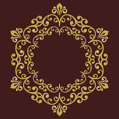 Oriental round golden vector pattern with arabesques and floral elements. Traditional classic ornament. Vintage pattern with arabesques