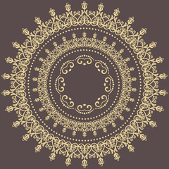 Oriental vector pattern with arabesques and floral elements. Traditional classic round golden ornament. Vintage pattern with arabesques