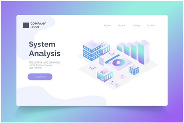 System Analysis isometric. landing page vector template