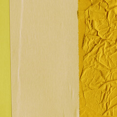 Colorful torn paper collage close-up. Texture made from various paper and cardboard parts. Damaged old paper background. Vintage blank wallpaper. Material design backdrop.