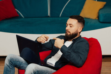 Skilled manager giving online consultation to client, working remotely. 