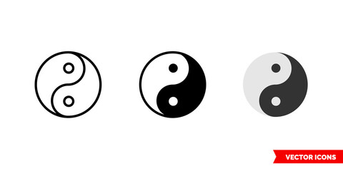 Yin yang icon of 3 types color, black and white, outline. Isolated vector sign symbol.
