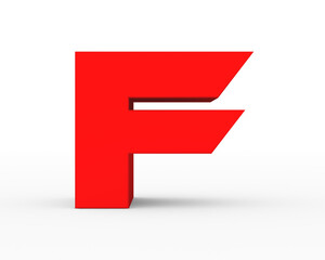 Letter F - red futuristic 3d font standing isolated on white background