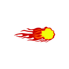 A flying fireball. Flickering flames.