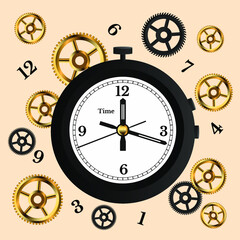 Black minimalist handmade pocket clock with golden gears