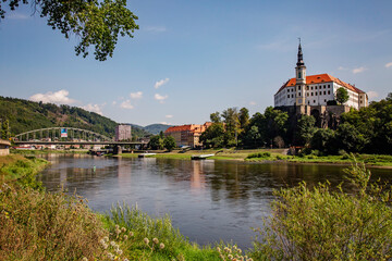 Decin castle with dramatic sky, Czech republic