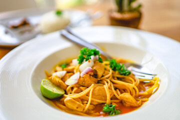 Delicious spaghetti food in restaurant. Tasty spaghetti pasta