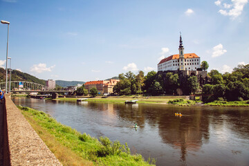 Obraz premium Decin castle with dramatic sky, Czech republic