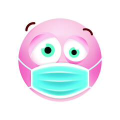 Cute Pink Emoticon with Cartoon Style with Medical Facial Mask on White Background . Isolated Vector Illustration 