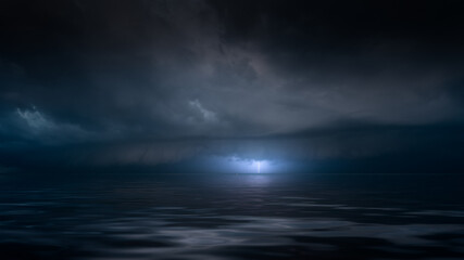Fototapeta na wymiar Lightning and storm above the mediterranean sea on the french Riviera.