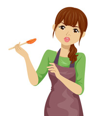 Teen Girl Not Good Taste Spoon Illustration