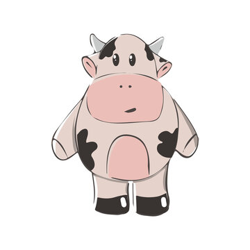 Cute cartoon bull. Vector. Symbol of 2021. Children's illustration. Isolated on white background