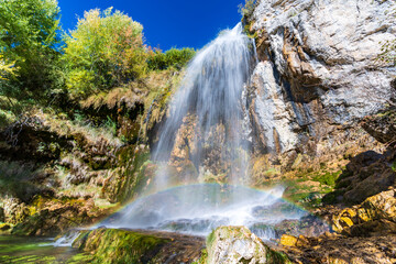 Watermill waterfall near Jucar river source, long exposure