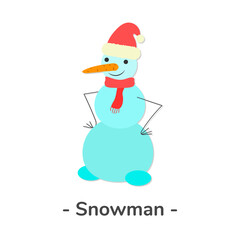 Snowman. Vector cartoon illustration. Isolated object on white. Flat.