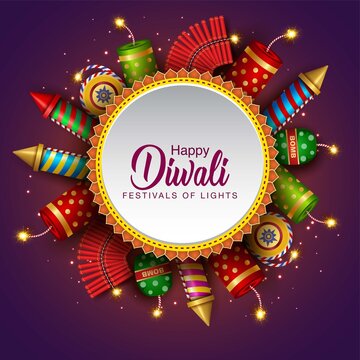  Happy Diwali celebration background. Top view of banner design decorated with illuminated oil lamps on patterned yellow background. vector illustration