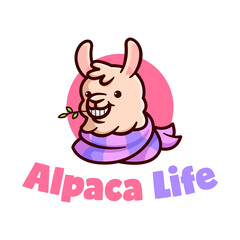CUTE SMILING ALPACA WEARING SCRAFT CARTOON LOGO