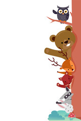 Forest Animals Border Tree Illustration